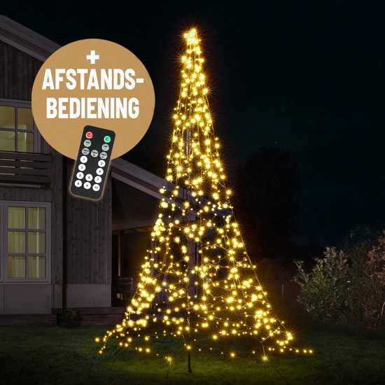 Lumedi 640 – LED Kerstboom Buiten – Incl. Deelbare mast - Vlaggenmast Verlichting - 4 meter - 640 Warm Wit Led Lampjes – Afstandsbediening – Kerstverlichting voor buiten