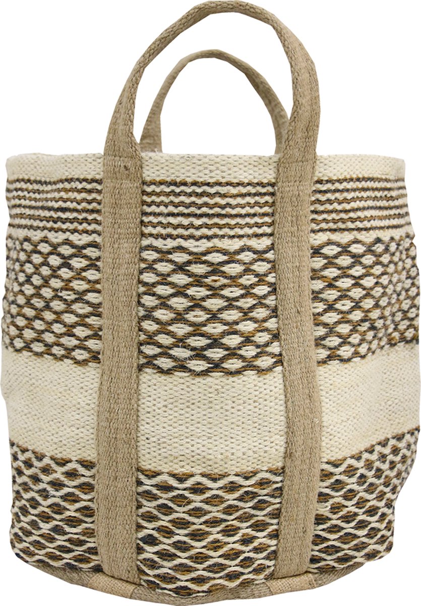 by Mooss - Jute - Opbergtas - Mand - Bruin - Beige - Naturel - Jute - Katoen - Multifunctioneel - Haardhout - Speelgoed - Planten - Decoratie - Opberger - Ibiza stijl - Geweven