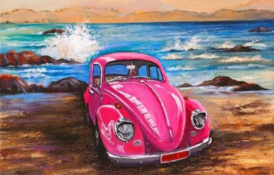 Peinture Diamond – diy – pierres – motif – hobby – activité – loisir – véhicule – coccinelle – voiture – plage – cadeau – cadeau – fête – vacances