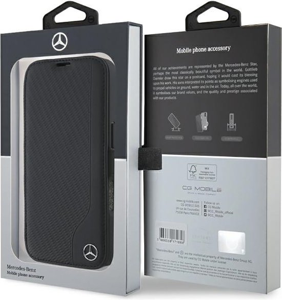 Mercedes-Benz Bookcase hoesje geschikt voor iPhone 16 - Effen Zwart - Leer van Merkloos — afbeelding 2
