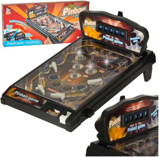 Playos® - Flipperkast - met Licht en Geluid - 42 x 27 cm - Zwart - Arcade Game - Pinball - Speelgoed - Sinterklaas