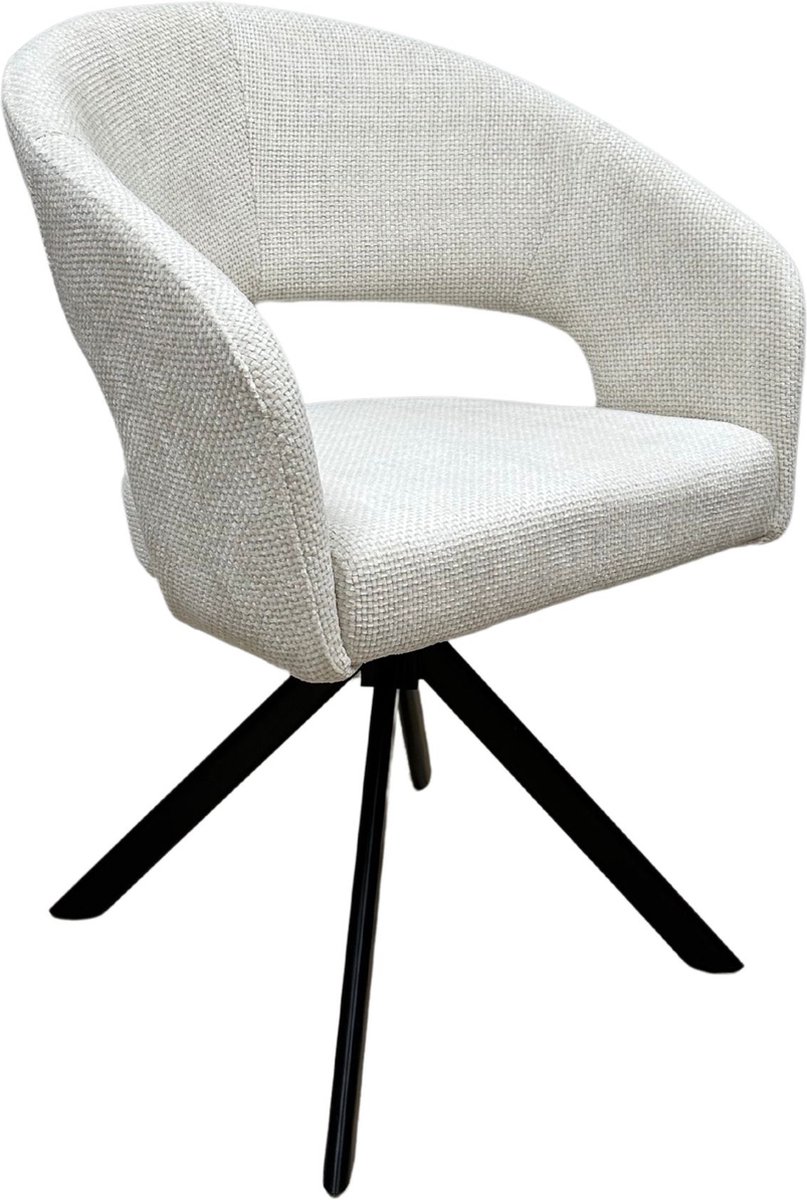 Ams Living® Eetkamerstoel Draaibaar | Ronde afwerking | Stof | Kleur Beige Gebroken Wit | Eettafel Stoelen | Design Stoelen Eettafel