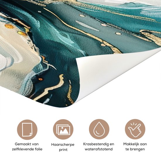 Deurposter 80x205 cm - Deursticker Boom - Modern - Verflook - Turquoise - Goud - Meubelfolie zelfklevend - Deurfolie woonkamer - Interieurfolie fotobehang - Deur plakfolie - Deurstickers - Deurbehang sticker - Kamer decoratie