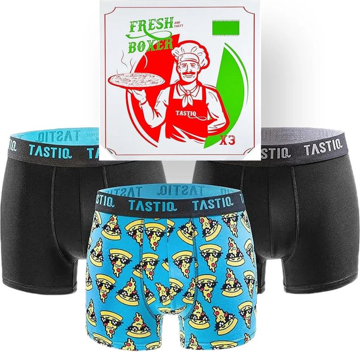 Tastiq Pizza 3-pack Giftbox Boxershorts Zwart - M