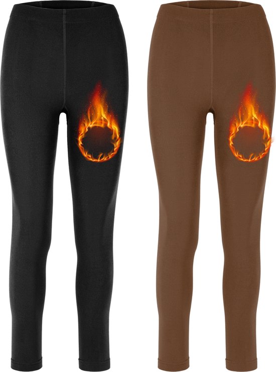 Merry Style Dames Thermische Legging - Vrijetijdsbroek - Lang - Sporbroek - Skibroek - Mosterd - 2-Pack - MS-ATX-441-Leg-2B - Zwart/Bruin - XL-XXL