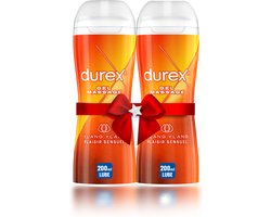 Durex - Massage Olie en Glijmiddel 2-in-1 Sensual met Ylang Ylang 200ml x2 - Waterbasis - Voordeelverpakking - Cadeau voor man en vrouw