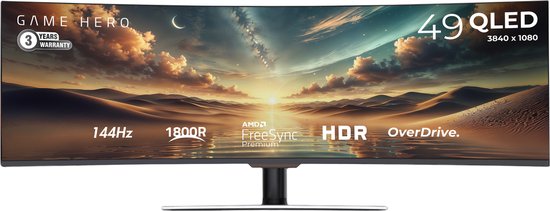 GAME HERO® 49 inch UltraWide Double Full HD QLED VA Monitor - 144Hz