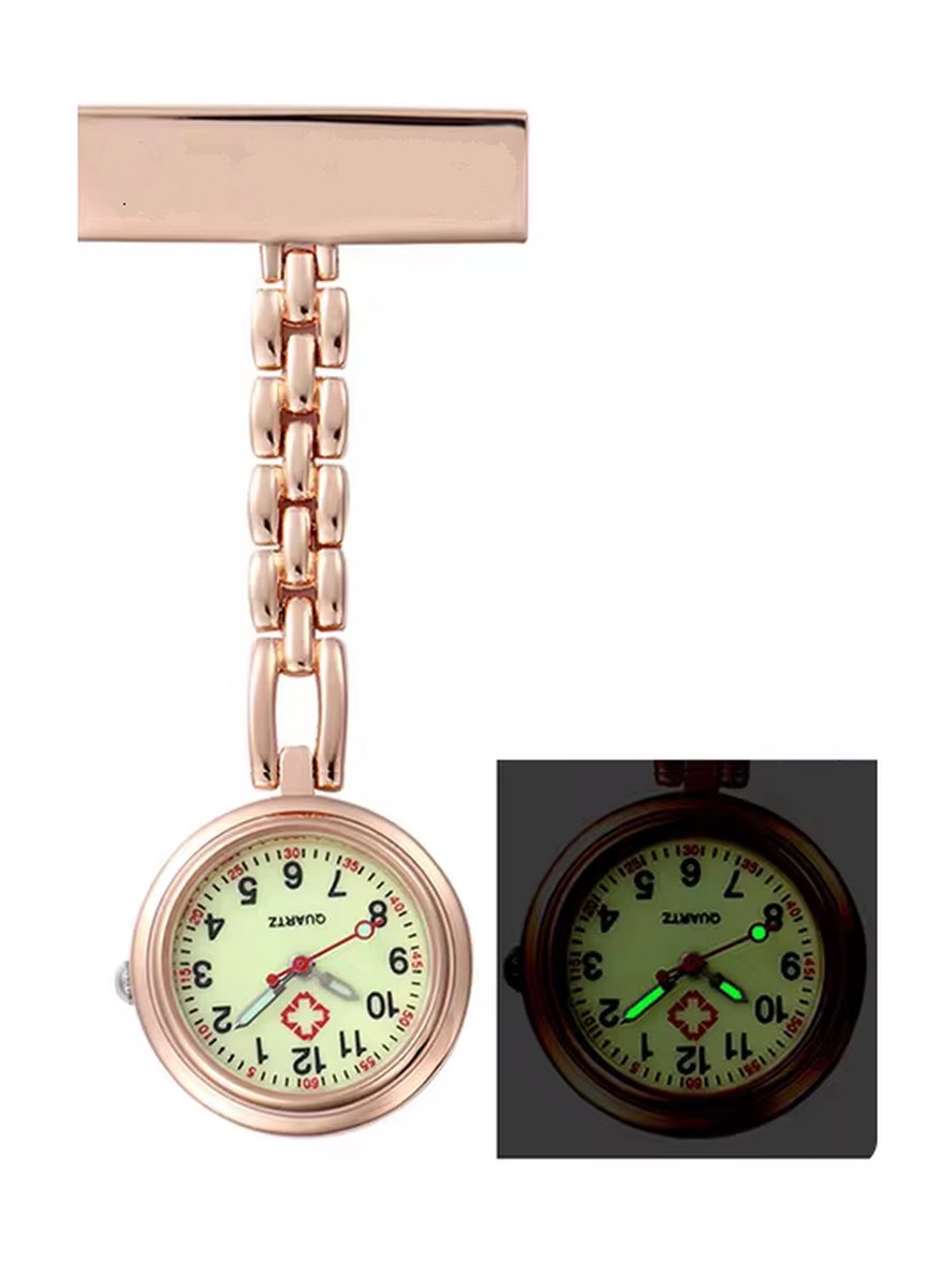 Elegant Verpleegster Horloge Lichtgevend - Verpleegstershorloge - Rosekleurig - Speld - ⌀ 2.5