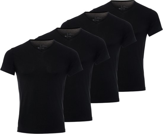 BOXR Sous-vêtements - T-shirt en Bamboe pour hommes - Col en V- Zwart - Doux et soyeux - Maillot de corps pour hommes - Paquet de 4