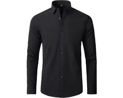 Kreukvrij Overhemd Heren - Stretch Overhemd Heren - Blouse Heren - S/M - Zwart - BRILLSHIRT