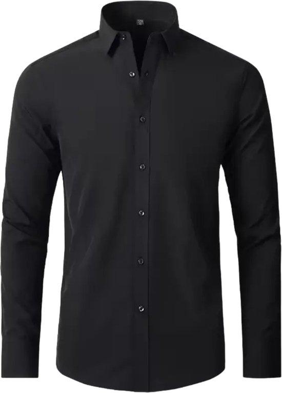 Kreukvrij Overhemd Heren - Stretch Overhemd Heren - Blouse Heren - S/M - Zwart - BRILLSHIRT