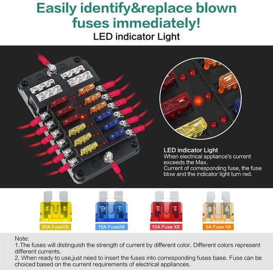 Chelhead 6-Vaks Zekeringhouder Met LED - Waterdicht 12V/24V Voor Auto, Camper & Vrachtwagen