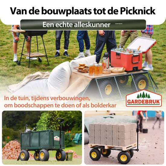 Gardebruk Bolderkar - Belastbaar tot 550kg Zeil 114x52x64cm - Groen van Gardebruk — afbeelding 5