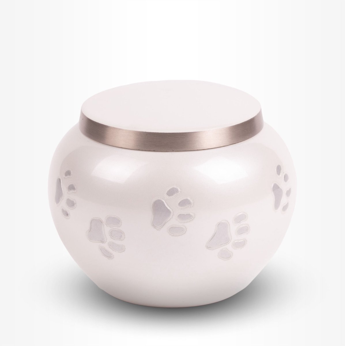Dieren Urn Hond Kat Middel 900 ml Wit Zilverkleurig Pootjes Glans - Dieren Urn voor As Crematie - Urn Hond - Urn Kat