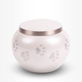 Dieren Urn Hond Kat Middel 900 ml Wit Zilverkleurig Pootjes Glans - Dieren Urn voor As Crematie - Urn Hond - Urn Kat