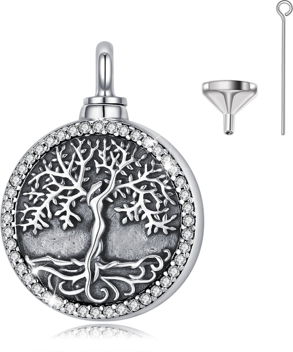 Assieraad Zilver (925) Levensboom & Zirkonia Stenen Met Ketting