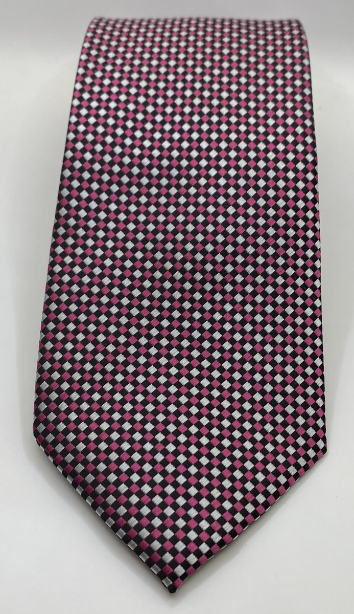 QTie - Luxe stropdas Sweetwater– Fuchsia zwart en zilver – 80 mm breed – schitterende zijdeglans