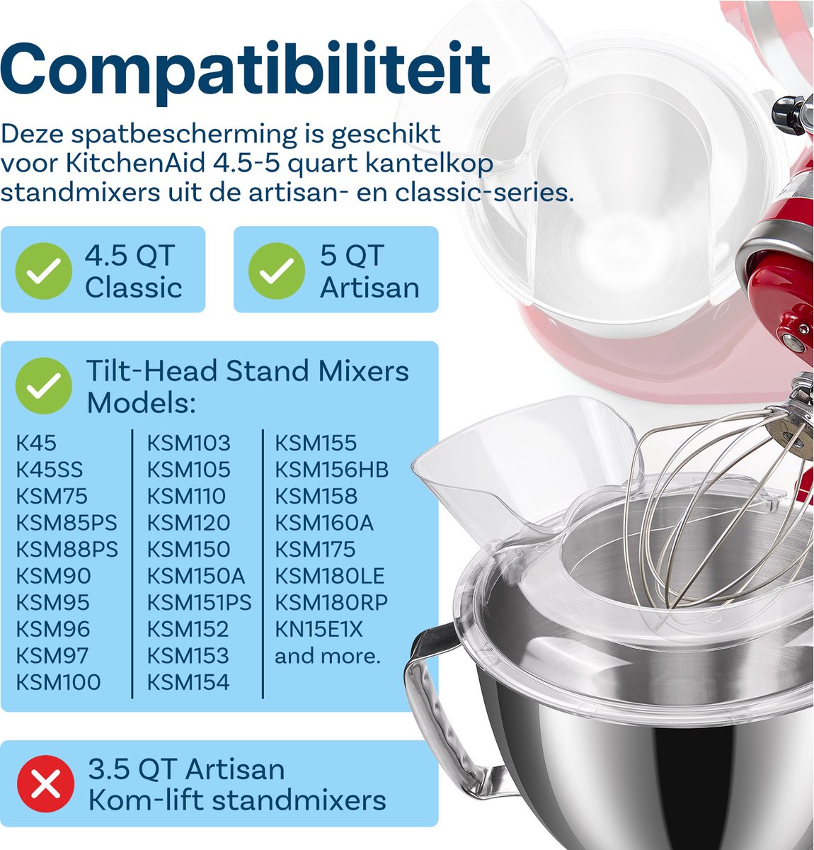 Spatbescherming voor KitchenAid 5 Quart Tilt-Head Stand Mixers Artisan Series van MMOBIEL thumbnail 2