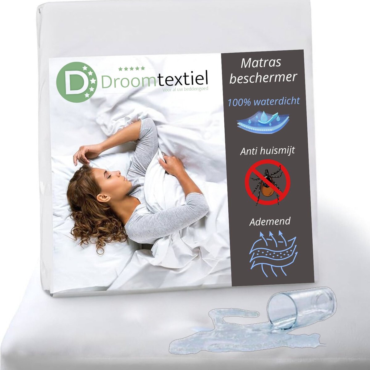 Droomtextiel Matrasbeschermer Waterdicht - 200x200 cm - Antibacteriëel - Rondom Elastiek - Incontinentie Matrasbeschermer