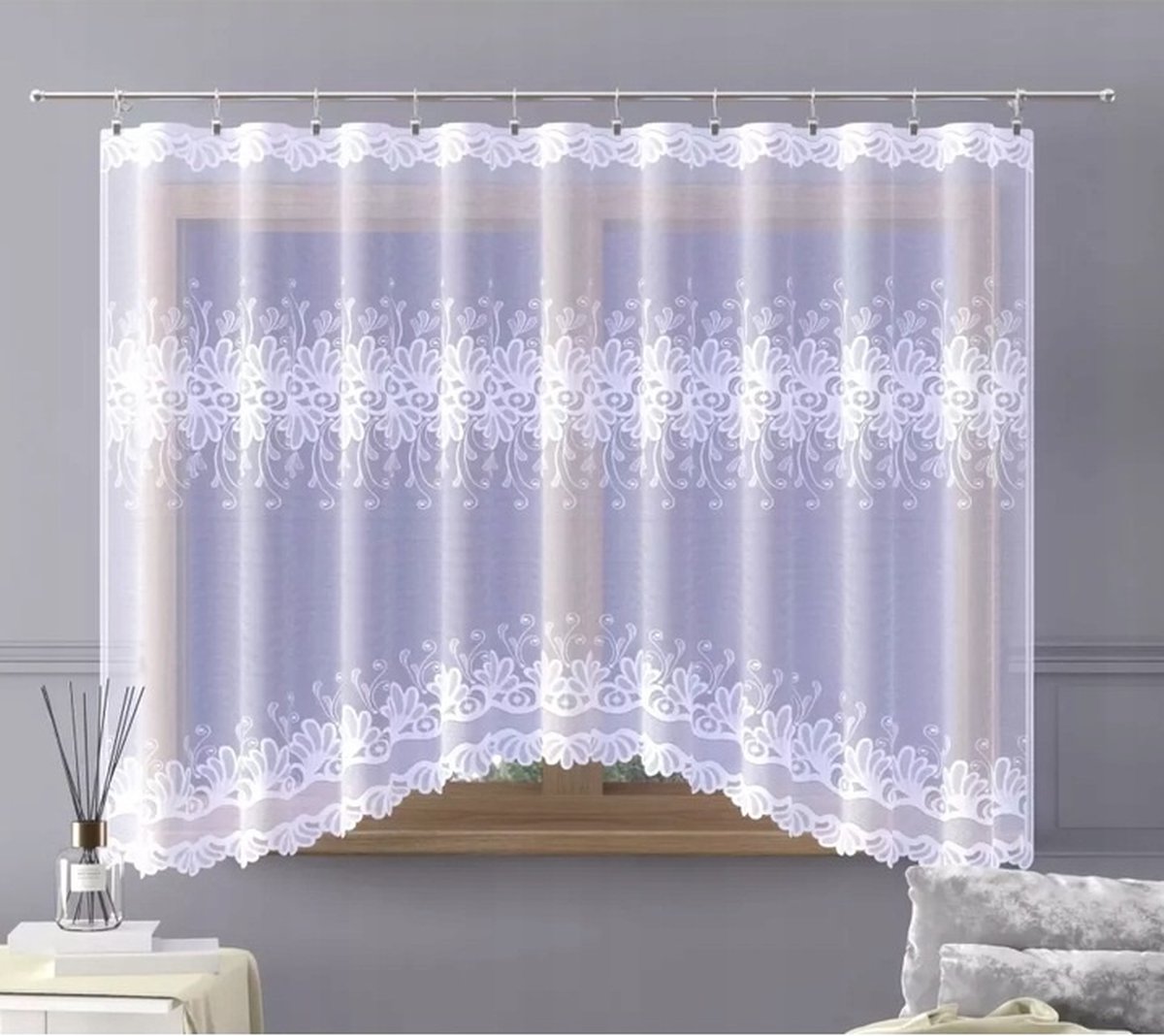 Wisan jacquard vitrage - Tawa Gordijn 300x180 cm - Curtains - hoogwaardig jacquardgordijn- wit- 300 x 180 cm