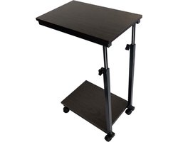 Bijzettafel voor sofa boven bed - hoogte verstelbaar - houten laptop tafel - mobiele eettafel - snack tafel - eindtafel met wielen - walnoot kleur - tweedehands