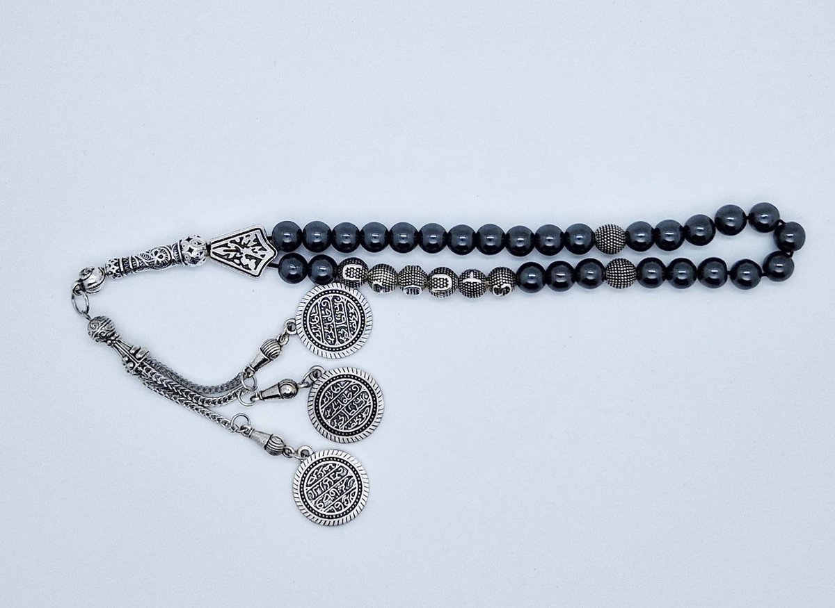 Handgemaakte naam tasbih 33 Kralen Natuursteen “ Hematiet” - met metaal tassel “Constantinopel"- Met je naam of de naam van uw geliefde- 8 mm diameter van de korrel