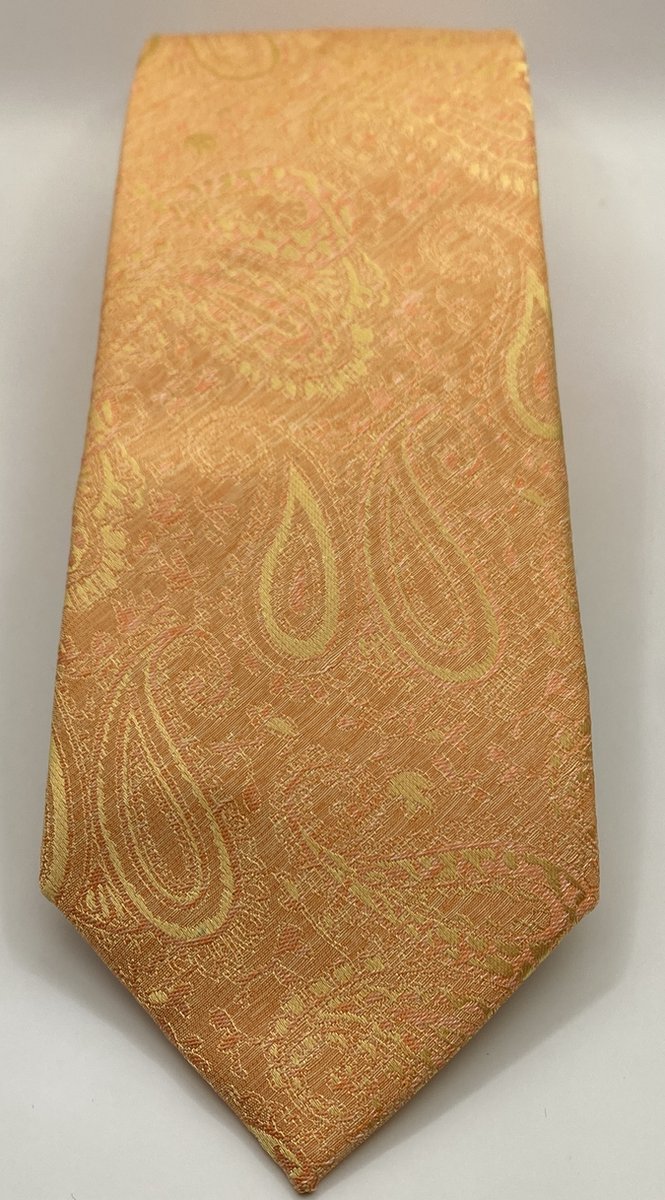 QTie - Luxe stropdas Oyster Bay – Oranje Zalm Paisley Print - 80mm breed