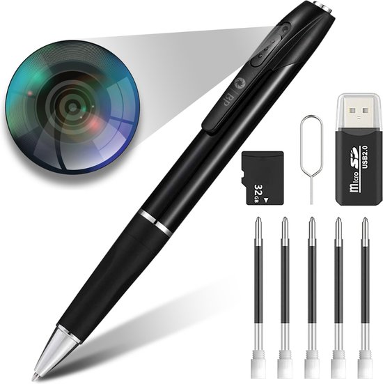 BP® Spy Camera Pen - Verborgen Camera - Mini Camera - Afluisterapparatuur - Spionage Camera - FULL HD 1080P - Met 32 GB SD Kaart - Nederlandse Handleiding - Sinterklaas Cadeautjes