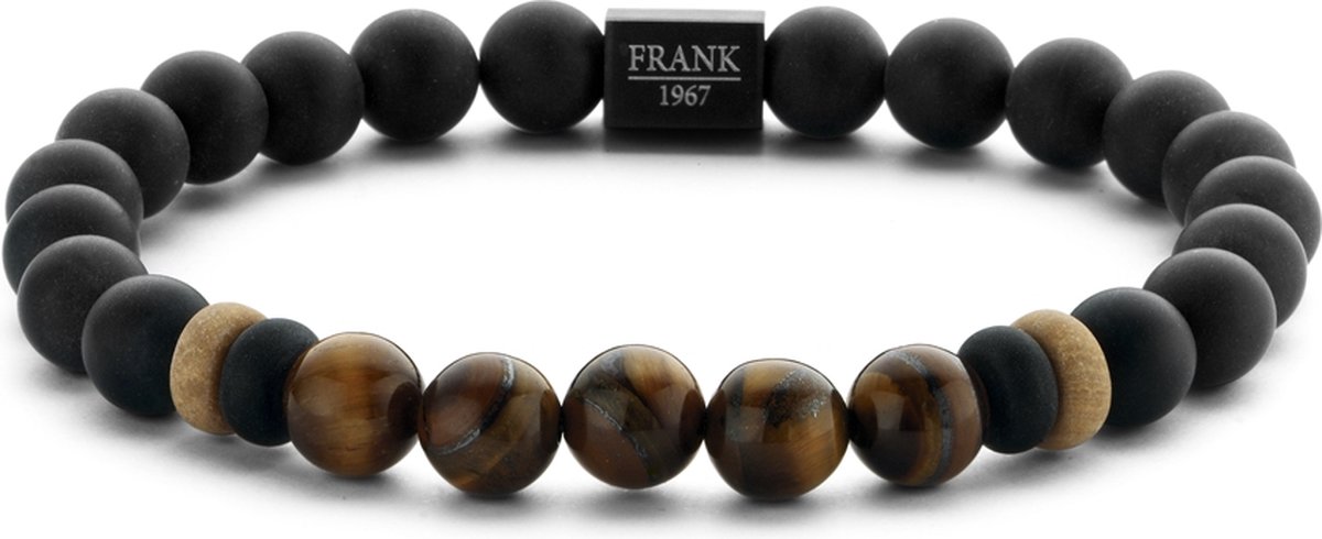 FRANK 1967 7FB-0245 - Kralenarmband Heren - Agaat - tijgeroog - Bruin - Zwart