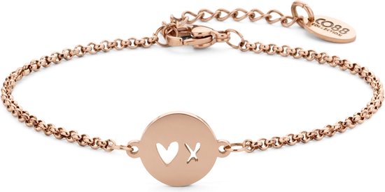 CO88 Collection Inspirational 8CB 90415 Bracelet Acier avec Pendentif - X Coeur 10 mm - Longueur 16,5 + 3 cm - Couleur rose