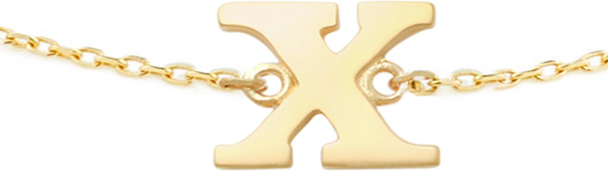 New Bling 9NBG-901X Gouden Armband met Letter X - 6mm - Ankerschakel - 16+1+1cm - Initiaal sieraad - 14 Karaat - Goud