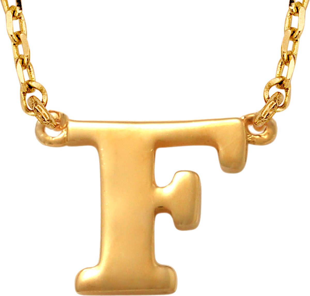 New Bling 9NBG-900F Gouden Ketting met Letter F - 6mm - Ankerschakel - 38+2,5+2,5cm - Initiaal sieraad - 14 Karaat - Goud