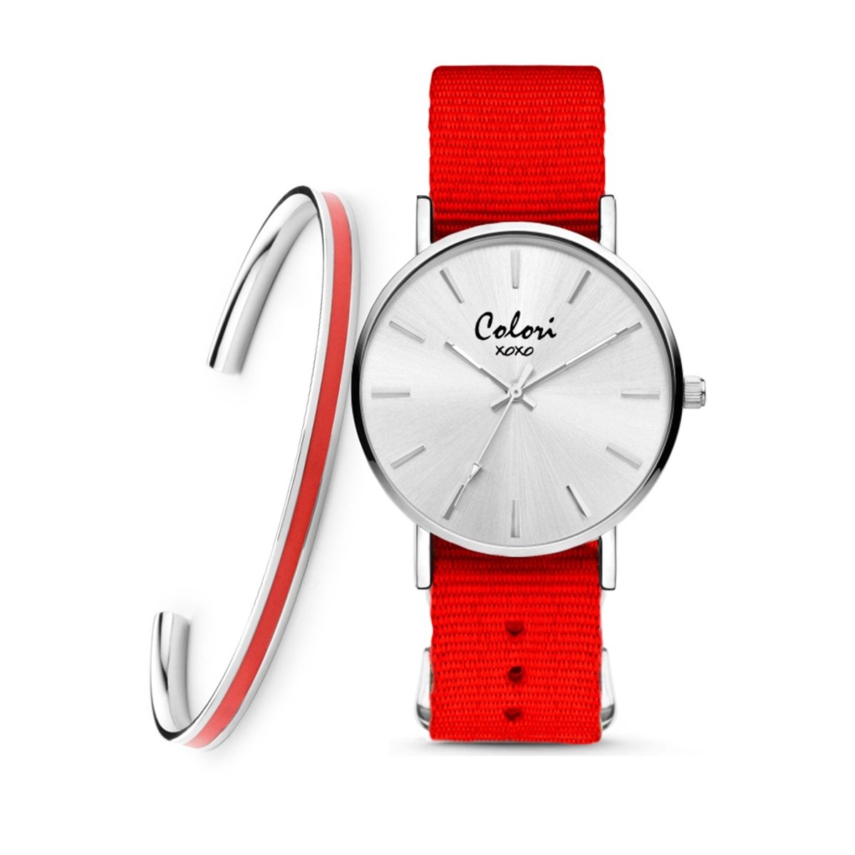 Colori XOXO 5 COL553 Horloge Geschenkset met Armband - Nato Band - Rood - ø 36 mm