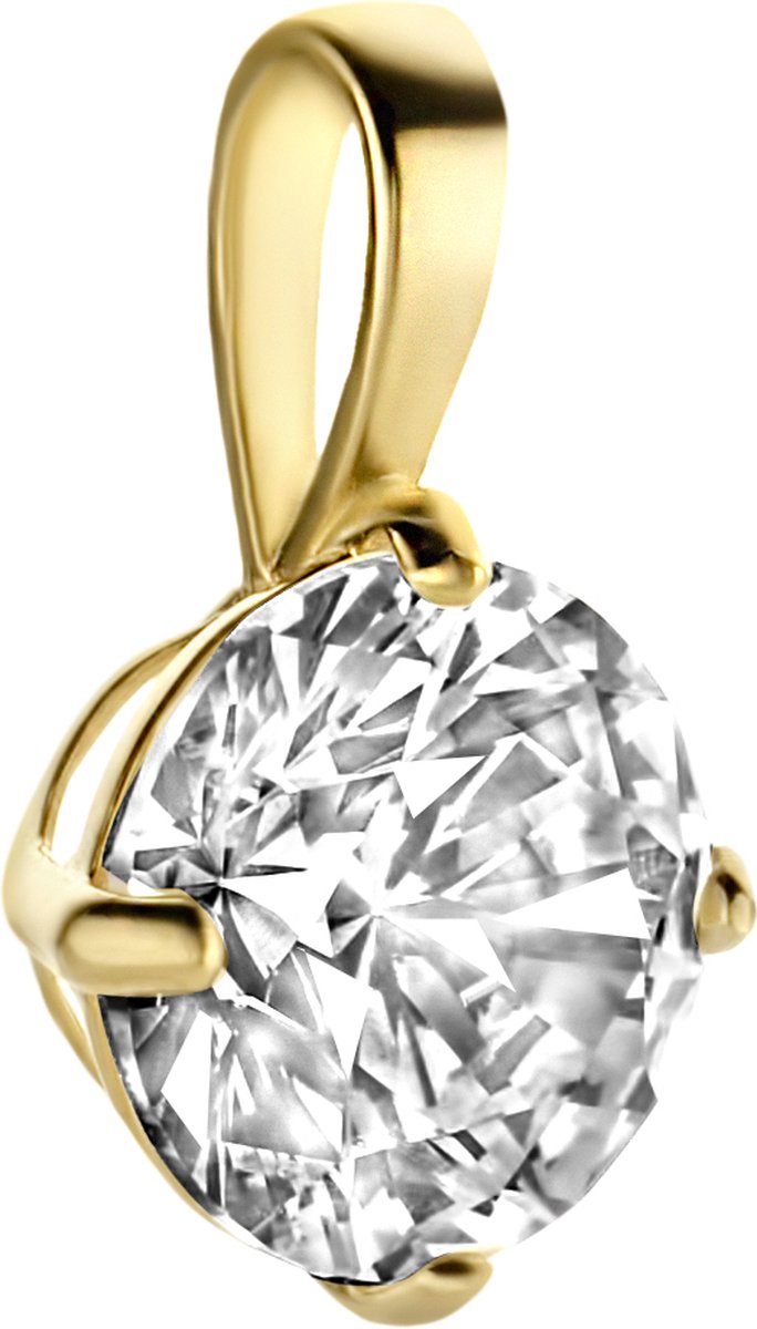 New Bling 9NBG-0194 Gouden Hangertje - Dames - Zirkonia - 6 mm - Solitair - 4 Poot zetting - 14 Karaat - Goud
