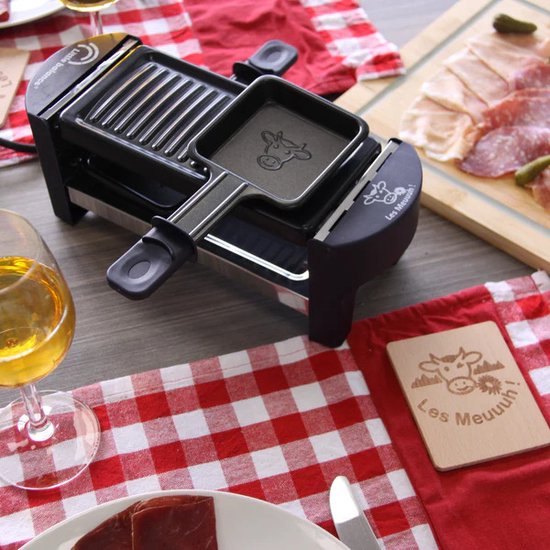 Little Balance 8616 - Raclette & gourmetset - voor 2 personen - incl. 2 pannen, 2 spatels en plankjes - PFAS vrij - 320 Watt - donker blauw — afbeelding 2