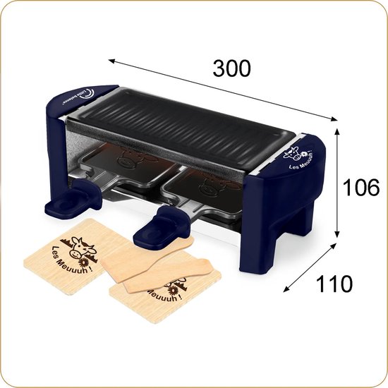 Little Balance 8616 - Raclette & gourmetset - voor 2 personen - incl. 2 pannen, 2 spatels en plankjes - PFAS vrij - 320 Watt - donker blauw — afbeelding 4