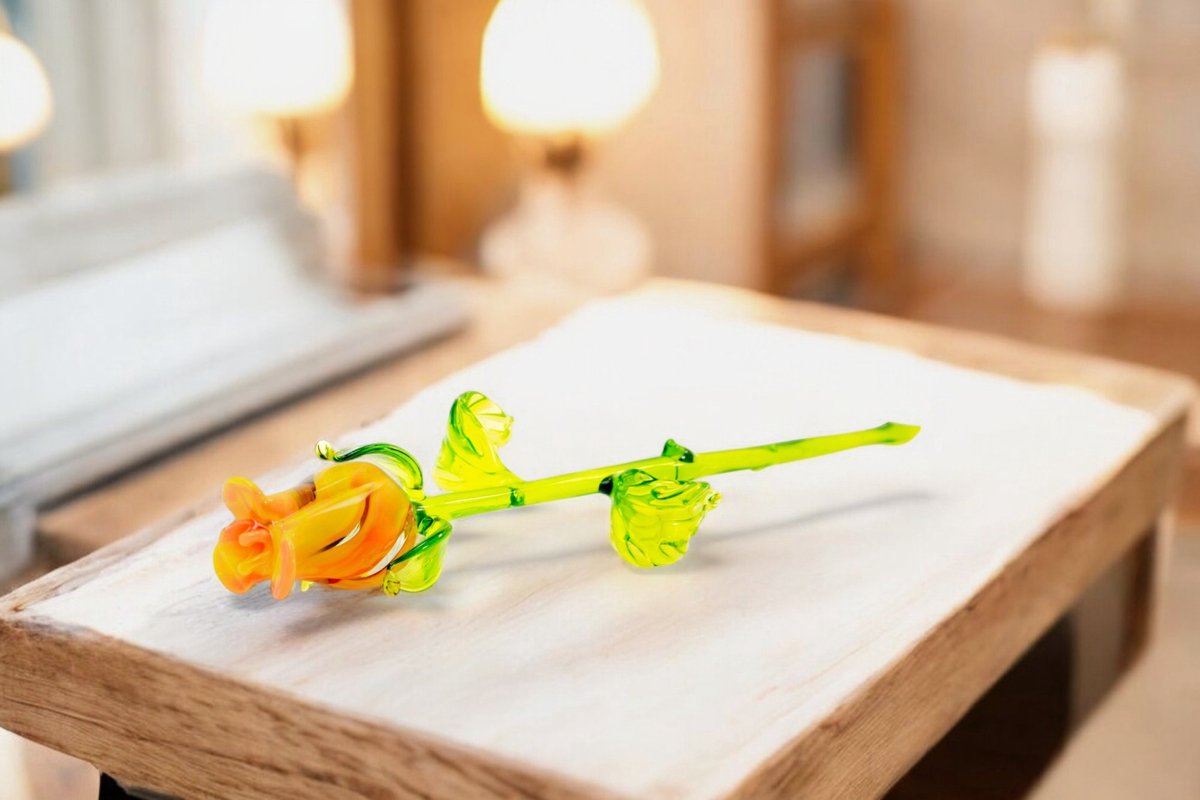 Roos Oranje - Roos - Bloem - Glazen roos - Glazen bloemen - Bloem glas - Cadeau - Cadeau voor vrouw