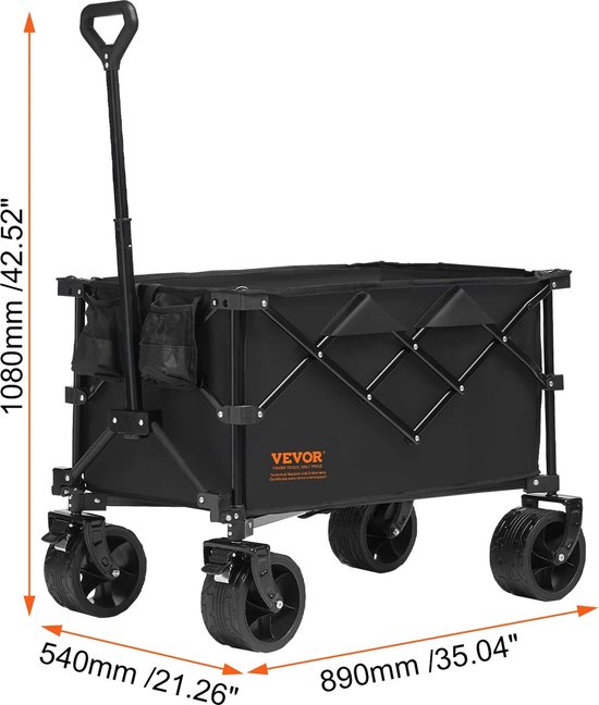 Boleen - Bolderkar - Opvouwbare bolderkar - Met terrein Wielen - Tot 113KG - 60L - 90x75cm - Zwart van Boleen — afbeelding 5