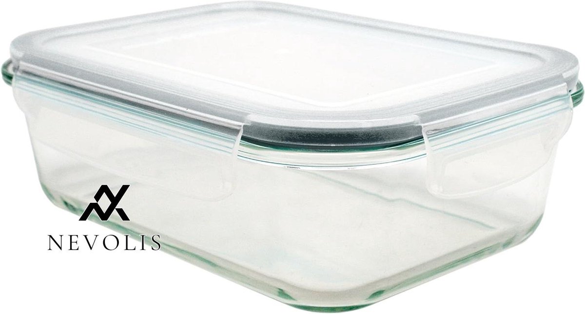 Nevolis Glazen Vershoudbakjes - 3 x 1040 ml - Ovenschaal met deksels - Rechthoekig - Lucht- en vloeistofdichte containers - Keukenopslag .