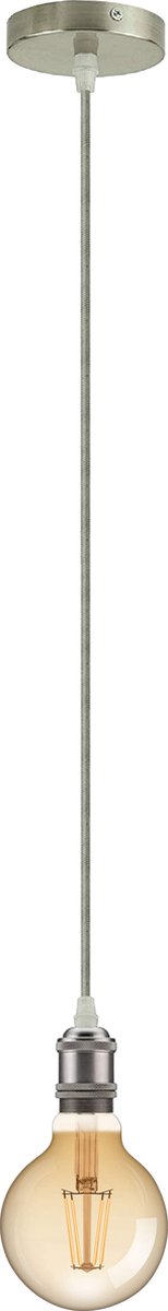Trango 9000SL LED Retro Hanglamp Nikkel mat incl. 1x E27 4 Watt LED Amber *VINTAGE* Gloeilamp 95mm Ø G95 2500K warm wit goudkleurig, industrieel Hanglamp incl. 110cm textielkabel & schroefring