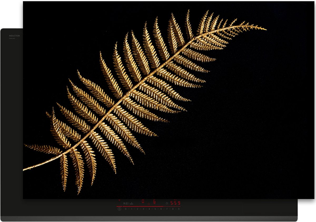 Inductie Maatje - Inductiebeschermer - Deluxe Vinyl - Antislip - Oprolbaar - Black & gold 30x52 cm - Blad