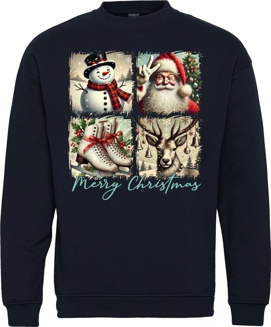 Kersttrui Retro Christmas | Foute Kersttrui Dames Heren | Kerstcadeau | Kerstpakket | Navy | maat 3XL