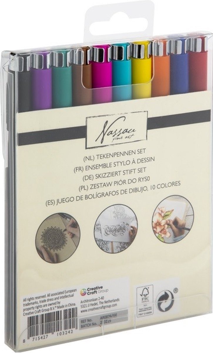 Nassau Fine Art Set van 10 Gekleurde Fineliners – Pigment Fineliner Pennen voor Bullet Journaling, Handlettering en Tekenen – Inclusief 9 Kleuren en 1 Zwarte Brushpen – Multicolor — afbeelding 8