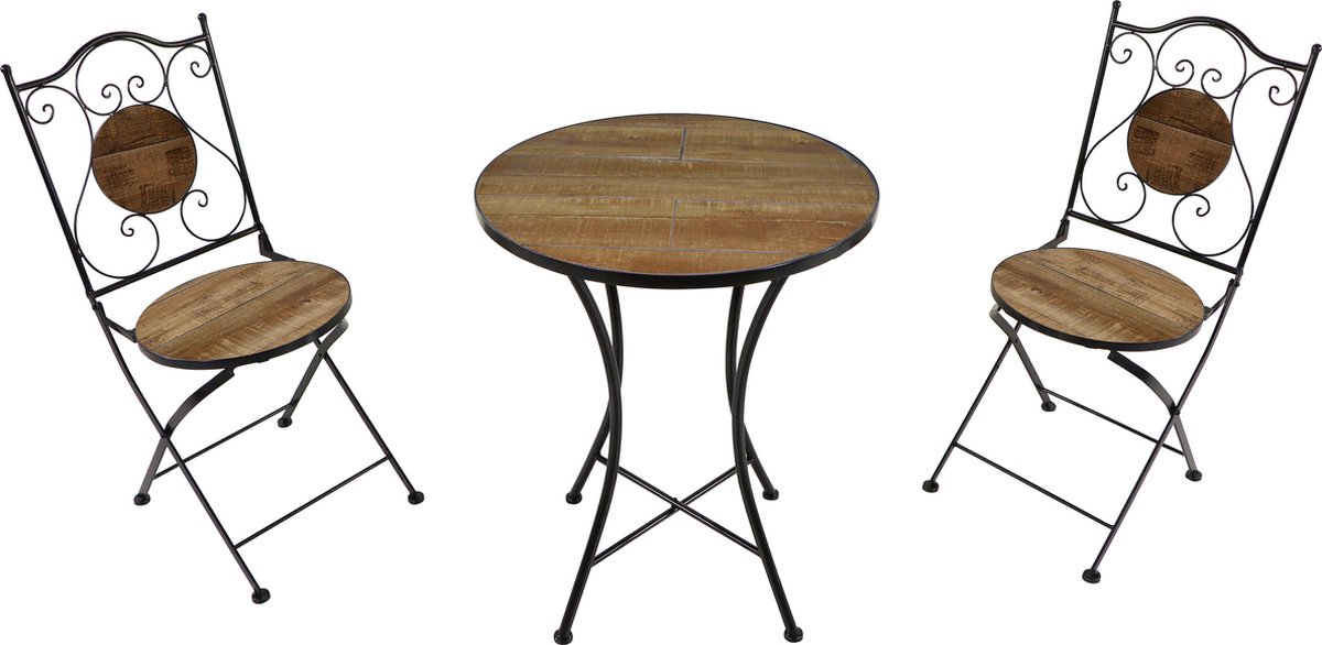 AXI Amélie Bistroset Landelijk Hout - Metalen frame met keramische tegeltjes – Balkonset 2 stoelen en tafel