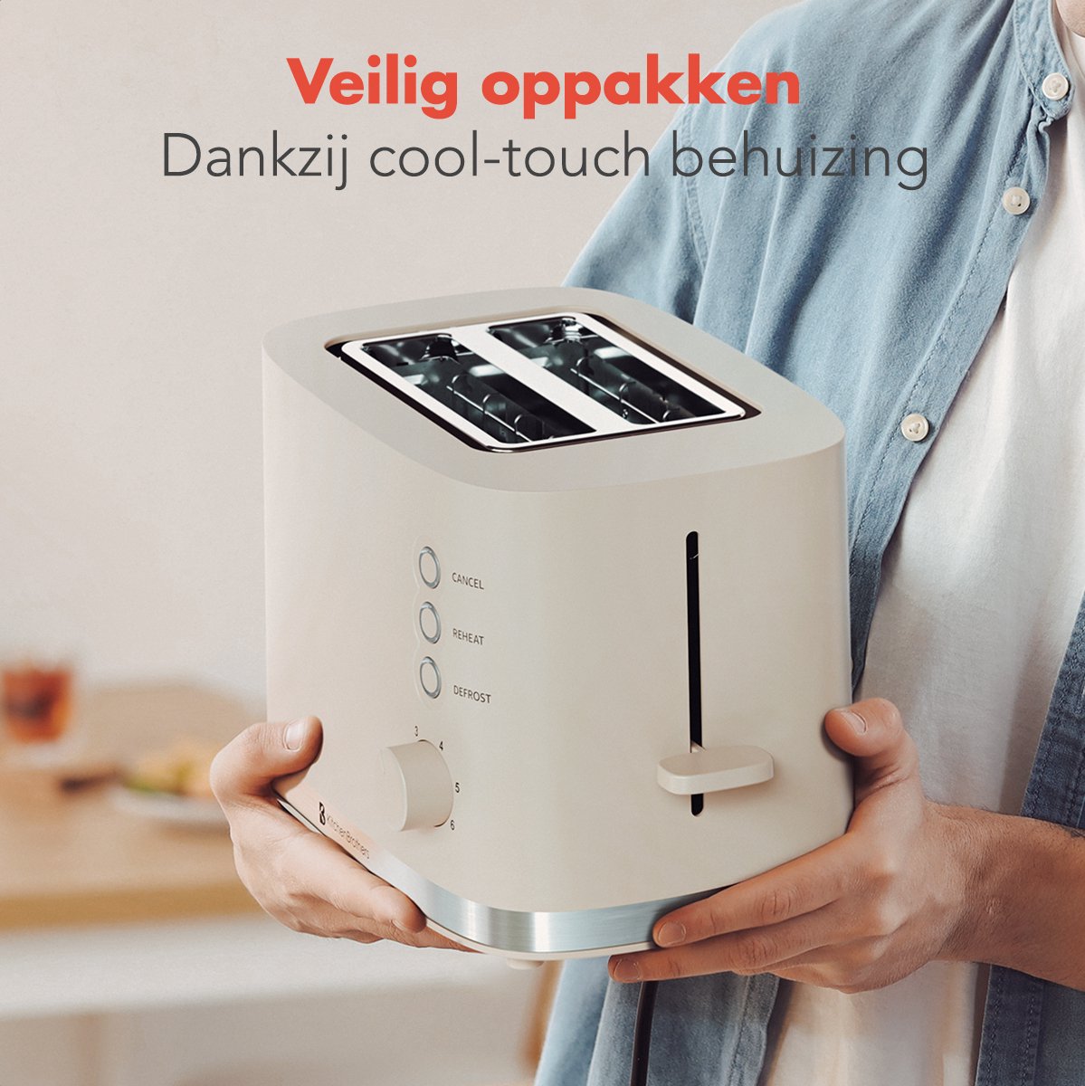 KitchenBrothers Broodrooster - Retro - Toaster - 6 Instelbare Warmteniveaus - 2 Extra Brede Sleuven - BPA-vrij - 870W - Beige thumbnail 6