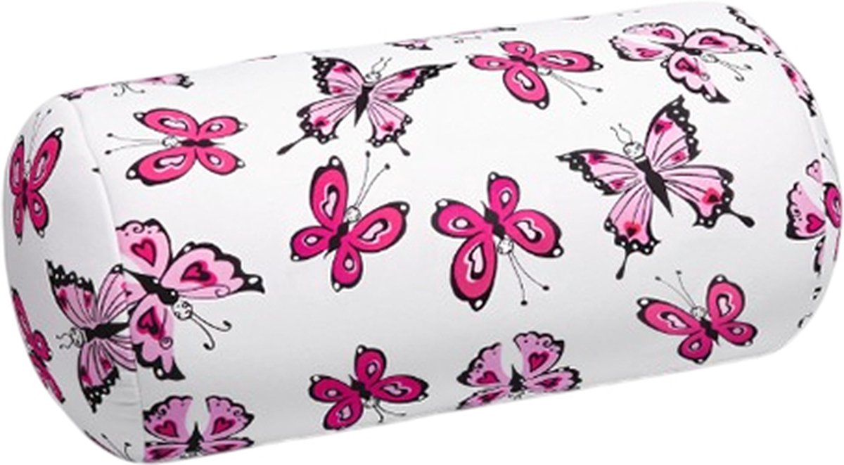House of Healthbrands Kuschelmaxx Rolkussen - Sierkussen Rond Cilinder 17 x 33 cm - Vlinder-design - Stevig en zacht - Mooie print - Gevuld met microgranulaat - Vormvast & Wasbaar - Ideaal voor op de bank, bed, auto of op reis - Inclusief Wasnet Wit