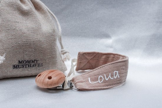 Speenkoord met naam - katoen - Taupe - houten knop - speenketting met naam - baby - gepersonaliseerd kraamcadeau - stof - jongen - meisje - fopspeen - accessoires baby - speenkoord katoen - ZIE BESCHRIJVING VOOR HET DOORGEVEN VAN DE NAAM van Little Legend — afbeelding 3