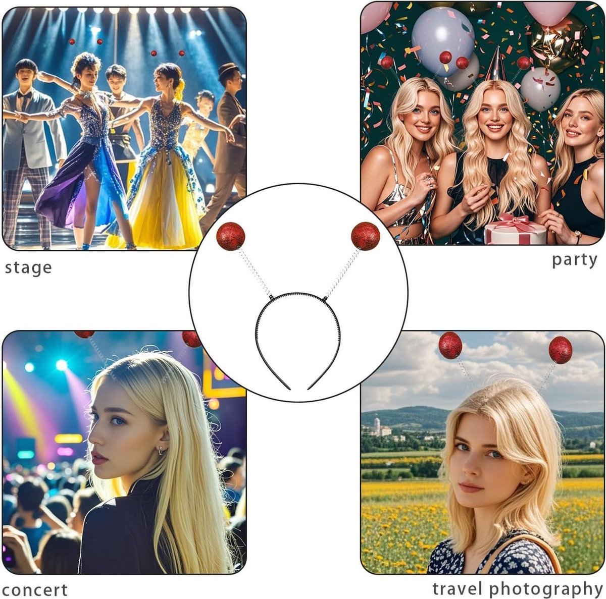 Hatstar Alien Haarband rood, met 2 ronde zwaaiende ballen, insect lieveheersbeestje, glitter discoballen, accessoire voor Halloween, carnaval, party, haaraccessoires voor dames, heren, kinderen