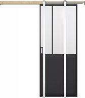 Bol.com Vente-unique Schuifdeur werkplaatsstijl met schuifsysteem - Zwart en mat gehard glas - H205 x B93 cm - ARTISTO II aanbieding