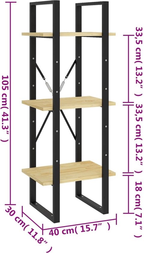 Bibliothèque The Living Store - Style Industriel - 40 x 30 x 105 cm - Pin Massief